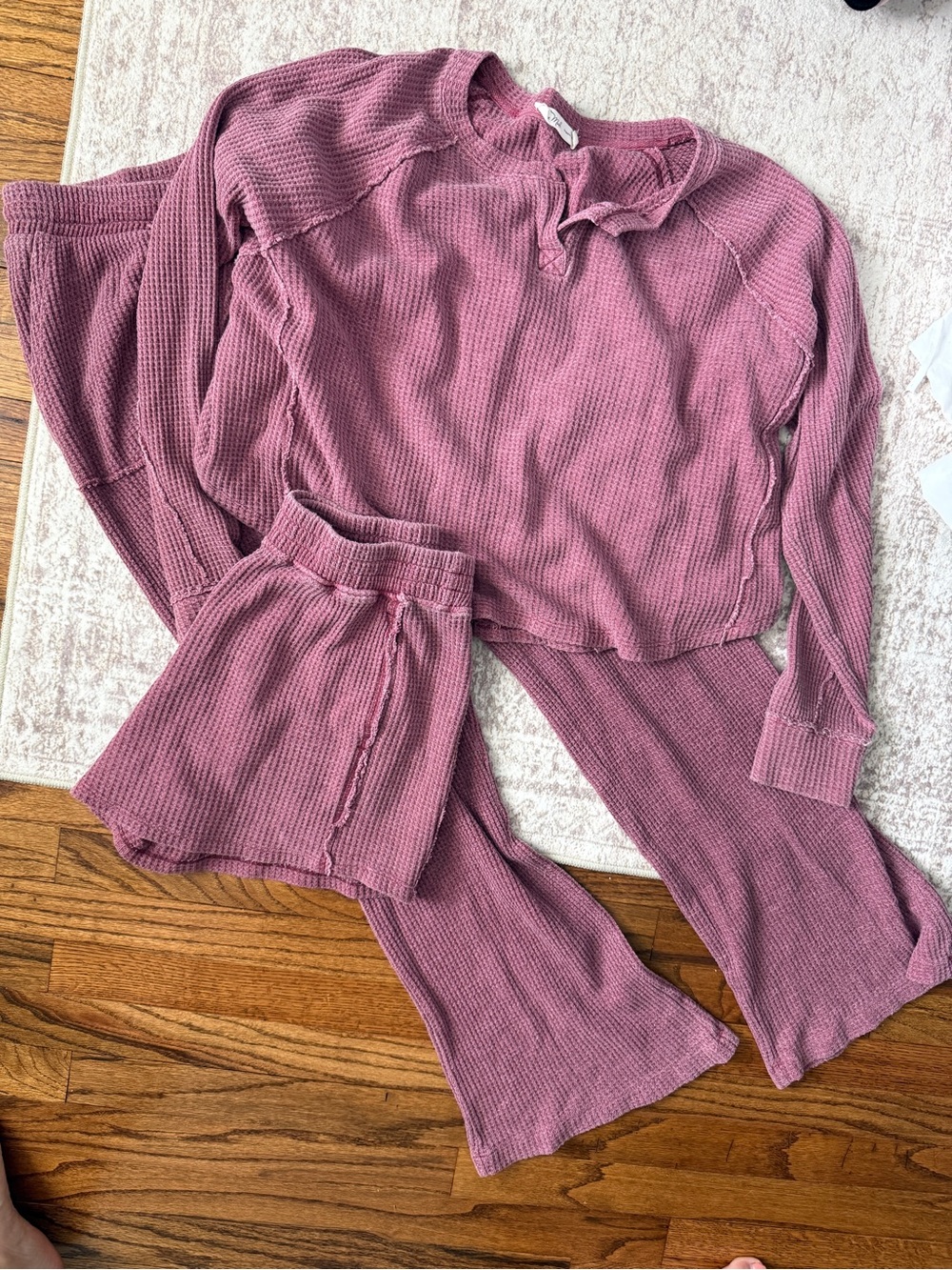 Cozy Waffle-Knit Loungewear Set in Dusty Rose